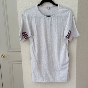 splendid Gray T-Shirt with Red and Blue Sleeve Stripes